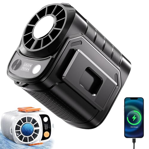 Multi-Function Waist-Mount Portable Fan, Taillen Clip Ventilator mit Eiskühler, Taille Kühlventilator mit Taschenlampe und Powerbank, 5-stufiger Klimaanlagen-Kühlventilator für Outdoor (Schwarz) von CHENRI