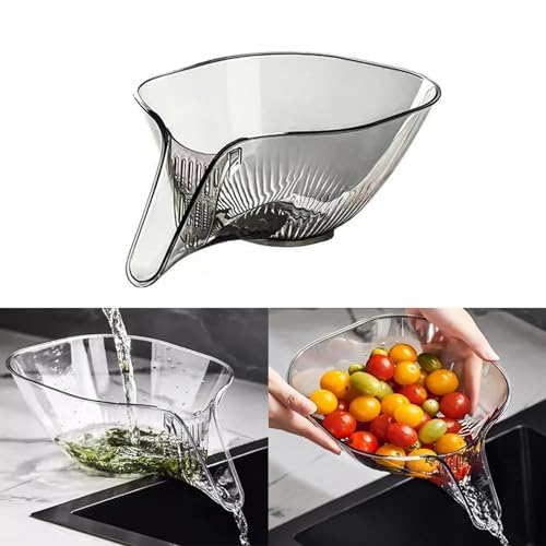 CHENRI Multi-Functional Drain Basket, Drainage Basket Funnel, Küche Sieb Schüssel, Küchensieb Abtropfschale, Reiswaschsieb Siebschale, Multifunktionale Abtropfkorb für Obst und Gemüse (Grau) von CHENRI