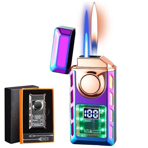 Multi-Functional Dual Flame Lighter with Colored Lights, Doppelflammen Feuerzeug, Intelligente Jetflamme Feuerzeug mit Einstellbarer Flamme, Nachfüllbares Butan Feuerzeug Geschenk für Männer (Farbe) Multi-Functional Dual Flame Lighter with Colored Lights, Doppelflammen Feuerzeug, Intelligente Jetflamme Feuerzeug mit Einstellbarer Flamme, Nachfüllbares Butan Feuerzeug Geschenk für Männer (Farbe) von CHENRI