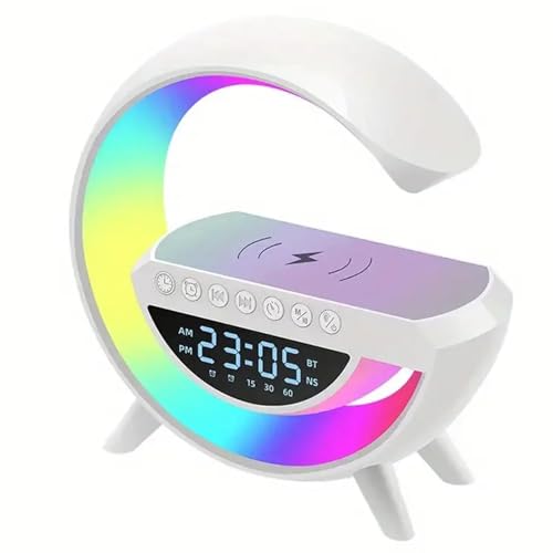 Multifunctional Bluetooth Speaker-Colorful Atmosphere Light Wireless Charging and Clock, LED Nachttischlampe Mit Kabellosem Ladegerät, Bluetooth Lautsprecher, AtmosphäRenlampe Tischlampe (Wecker) von CHENRI