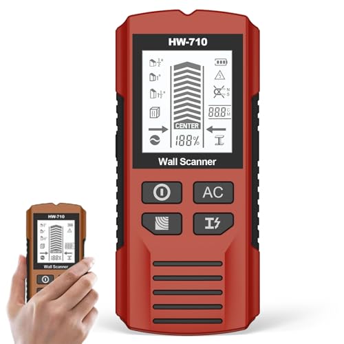 Multifunktionaler Handheld Metall und Wand Detektor, Leitungssucher Ortungsgerät 5 in 1 Wandscanner-Detektor Bolzendetektor mit LCD Anzeige, Multifunktionaler Detektor für Metall, Kabel (Rot) von CHENRI