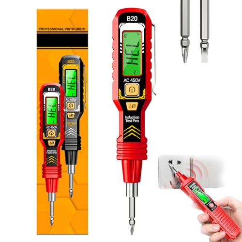 Non-Contact Voltage Tester with LCD Display, Berührungsloser Spannungsprüfer, AC-Detektor 30–1000 V/11–450 V, Spannungsprüfer mit Taschenlampe, Drahtbruchsucher für Hause (Rot) von CHENRI
