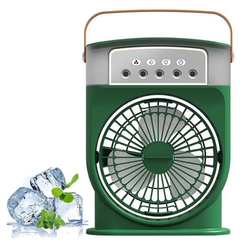 Nuvabreeze — 3-in-1 Mini Ac Fan, Nuvabreeze tragbarer Ventilator, Mobile Klimaanlage Kühlventilator mit 3 Gang & 7 LED Licht, persönlicher Luftkühler-Ventilator für Schlafzimmer, Büro (Grün) von CHENRI