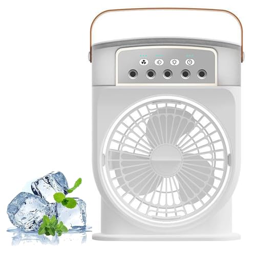 Nuvabreeze — 3-in-1 Mini Ac Fan, Nuvabreeze tragbarer Ventilator, Mobile Klimaanlage Kühlventilator mit 3 Gang & 7 LED Licht, persönlicher Luftkühler-Ventilator für Schlafzimmer, Büro (Weiß) von CHENRI