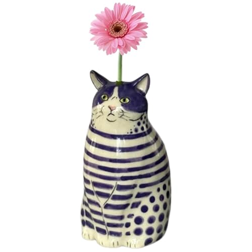Polka Dot Cat Vase Cat Lover Gift, Polka Dot Katze Vase Katzenliebhaber Geschenk, Lustige Niedliche Katze Vase, Handgefertigte Katze Statue Vase, Moderne Mini Blumentöpfe für Haus Büro Dekor (Violett) von CHENRI