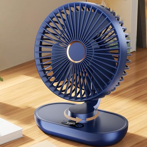 Portable Rechargeable Desktop Oscillating Fan, Wiederaufladbarer Oszillierender Tischventilator, 90° vertikal manuell & 120° oszillierend Klein Ventilator mit 5 Geschwindigkeiten für Haus, Büro (Blau) von CHENRI