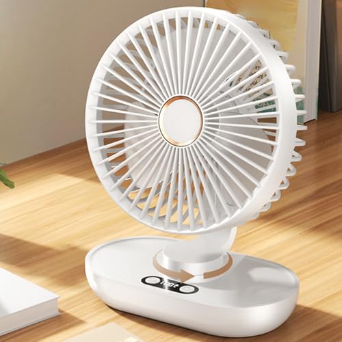 Portable Rechargeable Desktop Oscillating Fan, Wiederaufladbarer Oszillierender Tischventilator, 90° vertikal manuell & 120° oszillierend Klein Ventilator mit 5 Geschwindigkeiten für Haus, Büro (Weiß) von CHENRI