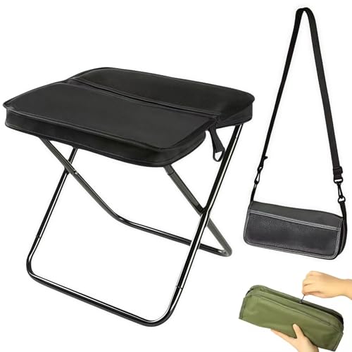 Portable Stool for Mountaineering & Hiking, 2-in-1 Klapphocker Faltbar mit Tragetasche, Leichter Campinghocker Angelhocker, Tragbarer Hocker für Wandern, Angeln, Outdoor (Schwarz, L) von CHENRI