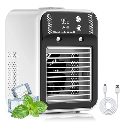Premium Mini Aircooler Luftkühler Mit Wasserkühlung, AiraBreeze Tragbarer Luftkühler mit 2 Stufen, 2 Kühlspray, Mini Klimaanlage Ventilator mit 500ml Wassetank Verdunstungskühlung für Haus und Büro Premium Mini Aircooler Luftkühler Mit Wasserkühlung, AiraBreeze Tragbarer Luftkühler mit 2 Stufen, 2 Kühlspray, Mini Klimaanlage Ventilator mit 500ml Wassetank Verdunstungskühlung für Haus und Büro von CHENRI