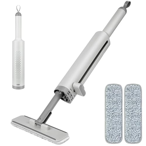 Rotatable Self-Squeeze Mini Mop with Crevice Brush, 3 in 1 Mikrofaser Bodenwischer mit Abzieher und Fugenbürste, 180° Drehbarer Wischmopp mit Auswringfunktion, Handfreier Flachmopp für Haus (Grau) von CHENRI