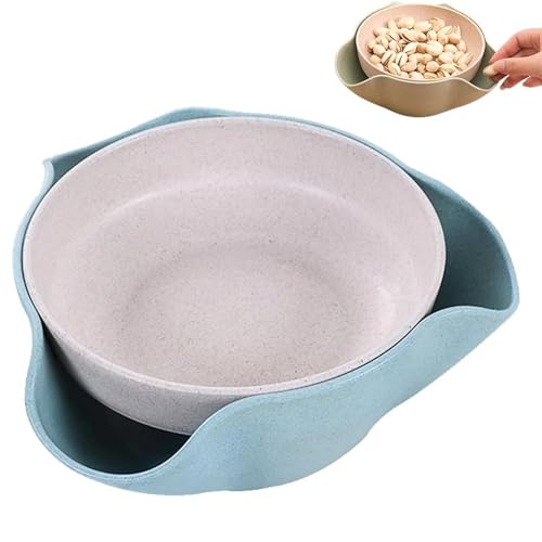 Shell Collecting Snack Bowl, Double-Dish Servierschale, pistazienschale Doppelgericht PP Snackschalen, Süßigkeitenschale mit Lebensmittelabfällen, Snack-Servierschale für Erdnüsse, Nüsse (Blau) von CHENRI
