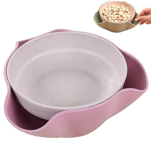 Shell Collecting Snack Bowl, Double-Dish Servierschale, pistazienschale Doppelgericht PP Snackschalen, Süßigkeitenschale mit Lebensmittelabfällen, Snack-Servierschale für Erdnüsse, Nüsse (Rosa) von CHENRI