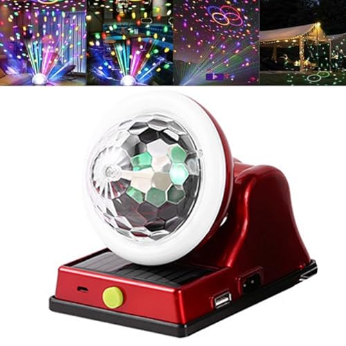 Solar Charging Colorful Magic Ball RGB Atmosphere Light, Solar Discokugel Licht, 360° Drehbar Disco DJ Party Lichter mit 7 Farben 2 Modi, RGB Discolicht Partylicht für Geburtstag, Garten (Rot) von CHENRI