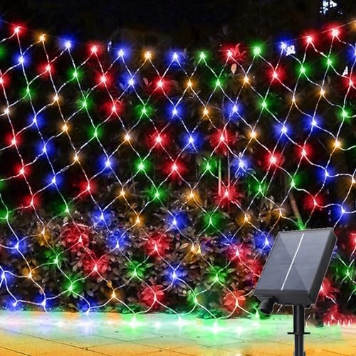 Solar-Fischnetz-Leuchte, 1.5x1.5m LED Lichternetz Außen, 8 Modi Solar Lichterkette, Weihnachten LED Lichtervorhang Netz Lichterkette, Dekoratives Licht für Weihnachtsbaum Rasen Garten (Color) von CHENRI