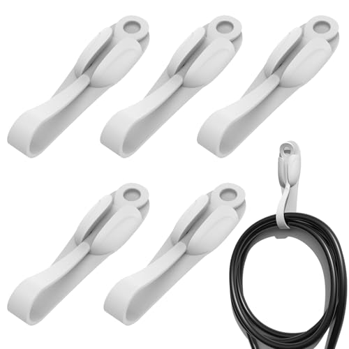 Wall Mounted Punch-Free Adhesive Removable Cord Holder Organizer, Selbstklebender Abnehmbarer Kabelhalter Organizer, Hängender Kabelmanagement Kabelclips, Kabel Organizer für Geräte (5PCS-Weiß) von CHENRI