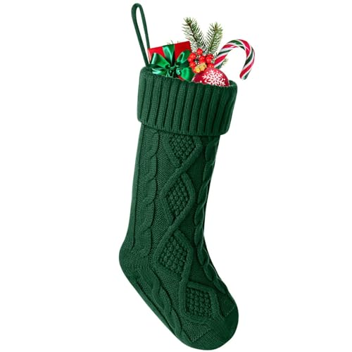 Weihnachtsstrümpfe – Der Weihnachtsmann legt Geschenke auf Socken, Nikolausstrumpf zum Befüllen und Aufhängen, Kamin Weihnachtssocken, Gestrickt Socken Nikolausstiefel für Weihnachten Deko (Grün) von CHENRI