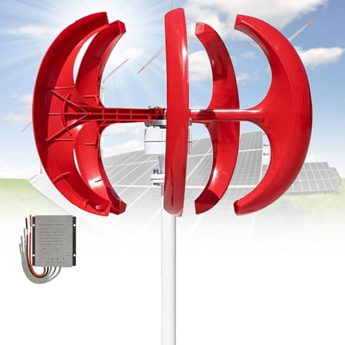 16000 W 12 V 24 V 48 V Windturbinengenerator, 5-Blatt-Windturbinengenerator-Kit mit vertikaler Achse für den Einsatz mit Hybrid-Straßenlaternen zu Hause, Generador Eolico(Red,48V) von CHENWY