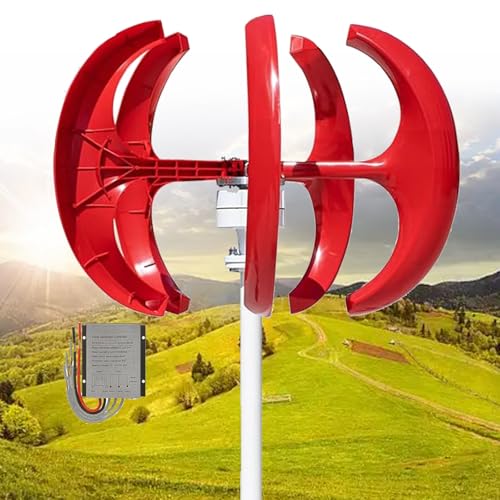 16000 W Windturbinengenerator, 12 V, 24 V, 48 V, 5-Blatt-Vertikal-Windturbinensatz, 3-Phasen-Wechselstrom-Permanentmagnetgenerator mit Steuerung, kleiner Windturbinengenerator(Red,12V) von CHENWY