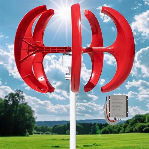 16000W 12V/24V/48V Windturbinengenerator, 5-Blatt-Laternen-Windturbinengenerator-Kit, Ausrüstung zur elektromagnetischen Stromerzeugung, horizontales Windkraftgenerator-Kit(Red,48V) von CHENWY