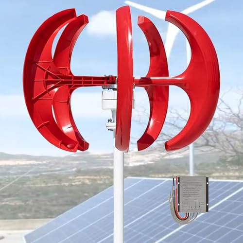 Windturbinengenerator-Kit, 16000 W, DC 12 V, 24 V, 48 V, vertikale Windturbine, Stromerzeugungsausrüstung, horizontales Windkraftgenerator-Kit, Stromergänzung(Red,48V) von CHENWY
