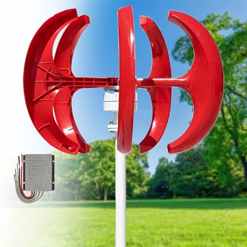 Windturbinengenerator-Kit, 16000 W 12 V/24 V/48 V vertikales Windturbinen-Stromset, 5-Blatt-Horizontal-Windkraftgenerator-Kit für Zuhause, Boot, Marine, Überwachung, Straßenbeleuchtung(Red,48V) von CHENWY