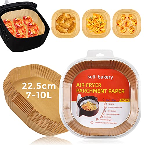 CHENYIYI Backpapier für Heißluftfritteuse, 100 Stück 22.5CM Airfryer Backpapier Antihaft Wasserdicht Ölfest Einweg Luftfritteuse Pergamentpapier Heißluftfritteuse Zubehör für Ofen Mikrowelle von CHENYIYI