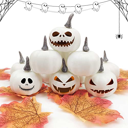 CHENYU 12 Stück Fälschung Halloween Deko Kürbis Weiß 4.6CM für Halloweendeko und Herbstdeko von CHENYU