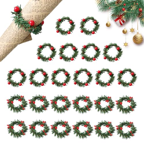 CHENYU 24 Stück Set Weihnachten Serviettenringe Halter Zwei Stile Rote Beeren Serviettenhalterring Wiederverwendbar Beeren Serviettenhalter Weihnachten Kerzenring für Weihnachten Party Tischdekoration von CHENYU