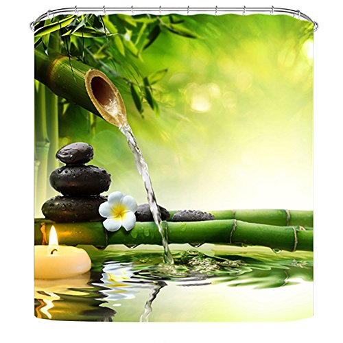 Litthing Duschvorhang 180x180 Anti-Schimmel und Wasserabweisend Shower Curtain mit 12 Duschvorhangringen 3D Digitaldruck Grüne Pflanze mit lebendigen Farben (1) von Litthing