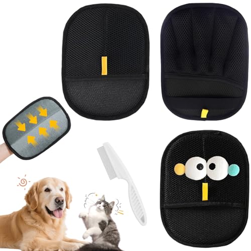 4-teiliges Set Cartoon-Handschuhe mit großen Augen, elektrostatischer Tierhaarentferner, gelb, doppelseitig, Katzenpflege-Handschuhe, Tierhaarentfernungshandschuhe, Haustier-Haarentfernungswerkzeug von CHENYUOUYANG