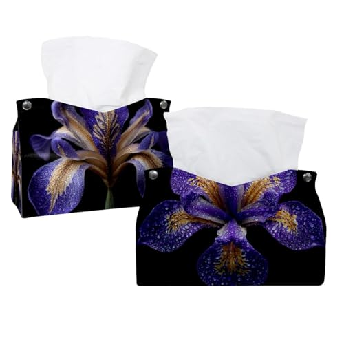 2 Stück Fleur de Lis Iris (3) Taschentuchbox Abdeckung Leder Gesichtstuchspender Box Halter für Kommode Badezimmer Dekorativ von CHENZZZZ