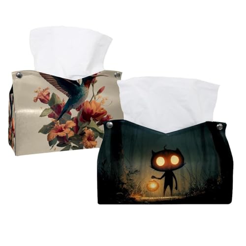 2 Stück Happy Halloween (2) Taschentuchbox Abdeckung Leder Gesichtstuchspender Box Halter für Kommode Badezimmer dekorativ von CHENZZZZ