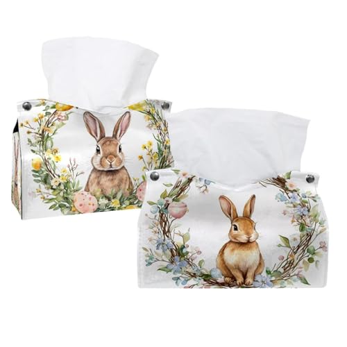2 Stück Osterkranz und Kaninchen (2) Taschentuchbox Abdeckung Leder Gesichtstuchspender Box Halter für Kommode Badezimmer dekorativ von CHENZZZZ