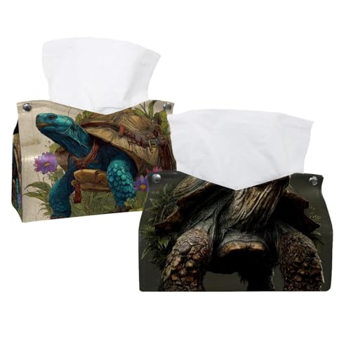 2 Stück Schildkröten-Tücherbox-Abdeckung, Leder, Gesichtstuchspender, Box Halter für Kommode, Badezimmer, dekorativ von CHENZZZZ