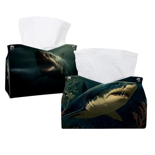 2 Stück Shark (1) Taschentuchbox-Abdeckung, Gesichtstuchhalter, Aufbewahrung für Badezimmer, Schminktisch, Kommoden, Nachttisch, Salons und Büros von CHENZZZZ