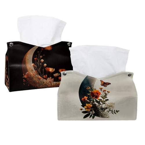 2 Stück ästhetische Mondphasen Natur Blume Pflanze (2) Taschentuchbox-Abdeckung, dekorativer Taschentuchboxspender für Badezimmer, Salons, Büro, Schlafzimmer, Kommode, Schminktisch, Nachttisch, Auto von CHENZZZZ