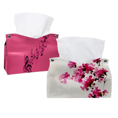 2 Stück rosa Blumen auf weißem Hintergrund (3) Taschentuchbox-Abdeckung, dekorativer Taschentuchspender für Badezimmer, Salons, Büro, Schlafzimmer, Kommode, Schminktisch, Nachttisch, Auto und von CHENZZZZ