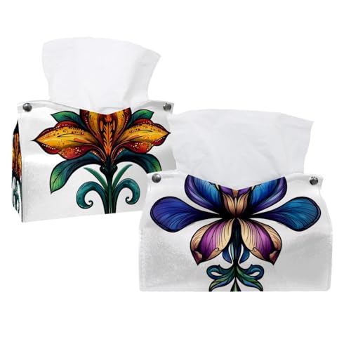 2 x farbige Lilienblüten (2) Taschentuchbox-Abdeckung, dekorativer Taschentuchspender für Badezimmer, Salons, Büro, Schlafzimmer, Kommode, Schminktisch, Nachttisch, Auto und Schreibtisch von CHENZZZZ