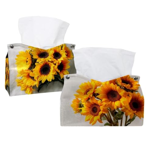 2 x gelbe Sonnenblumensträuße (2) Taschentuchbox-Abdeckung, moderner Halter – dekorativer Halter/Organizer für Badezimmer, Schminktisch, Nachttisch, Schreibtisch und Auto von CHENZZZZ
