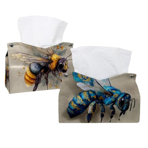 Bee Taschentuchbox-Abdeckung, Leder, Taschentuchhalter, Gesichtstücheretui, Papier-Organizer für Badezimmer, Waschtisch, Arbeitsplatte, Auto, 2 Stück Bee Taschentuchbox-Abdeckung, Leder, Taschentuchhalter, Gesichtstücheretui, Papier-Organizer für Badezimmer, Waschtisch, Arbeitsplatte, Auto, 2 Stück von CHENZZZZ