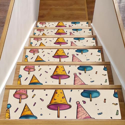 CHENZZZZ 15 Happy Birthday Party Treppenstufen Teppich Rutschfester Sicherheitsläufer Teppich für Holzstufen Indoor Resistant Matte für Kinder Hunde von CHENZZZZ