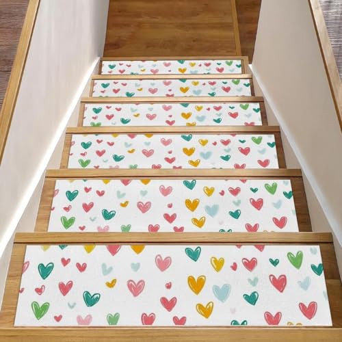 CHENZZZZ 15 Herzen Treppenstufen-Teppich, rutschfest, Sicherheitsläufer für Holzstufen, Innenbereich, widerstandsfähige Matte für Kinder und Hunde von CHENZZZZ