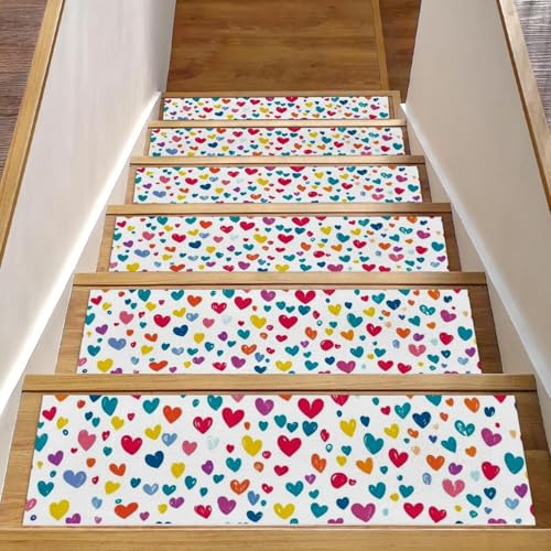 CHENZZZZ 15 Herzen Treppenstufen-Teppich, rutschfest, Sicherheitsläufer für Holzstufen, Innenbereich, widerstandsfähige Matte für Kinder und Hunde von CHENZZZZ