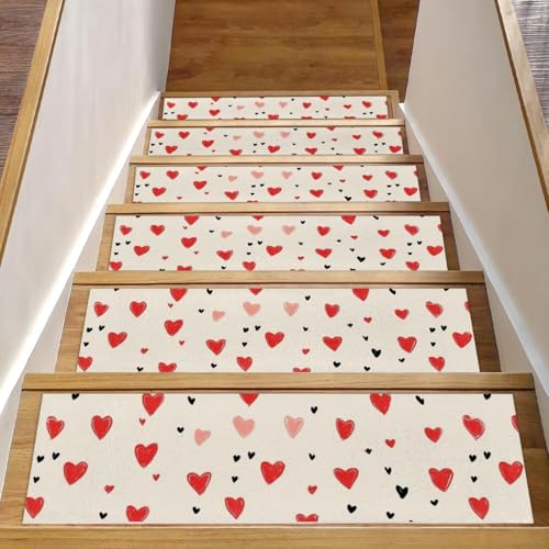 CHENZZZZ 15 Herzen Treppenstufen-Teppich, rutschfest, Sicherheitsläufer für Holzstufen, Innenbereich, widerstandsfähige Matte für Kinder und Hunde von CHENZZZZ