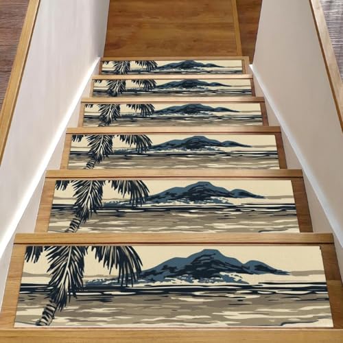 CHENZZZZ 15 Retro Island (3) Stufenmatten Teppich Rutschfester Sicherheitsläufer Teppich für Holzstufen Indoor Resistent Matte für Kinder Hunde von CHENZZZZ