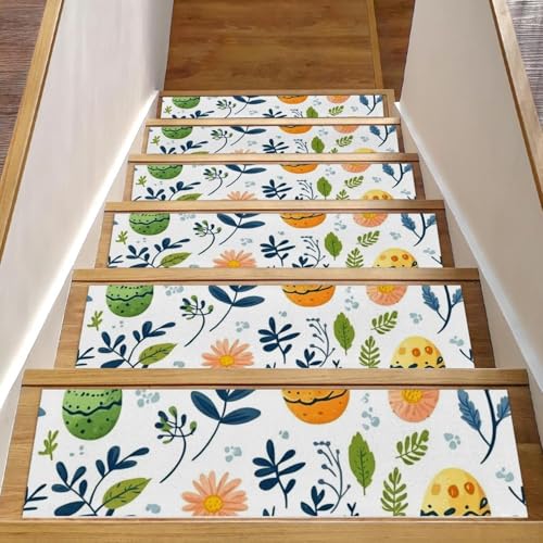 CHENZZZZ 15 Stück Ostereier Blumen Teppich Stufenmatten für Holzstufen im Innenbereich, rutschfeste Treppenstufen, Stufenmatten für Haustiere, Kinder und ältere Menschen CHENZZZZ 15 Stück Ostereier Blumen Teppich Stufenmatten für Holzstufen im Innenbereich, rutschfeste Treppenstufen, Stufenmatten für Haustiere, Kinder und ältere Menschen von CHENZZZZ