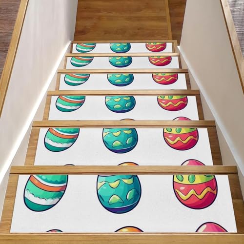 CHENZZZZ 15 Stück bunte Ostereier Blumen Treppenmatten Teppichläufer rutschfest selbstklebend Sicherheit 76,2 x 20,3 cm von CHENZZZZ