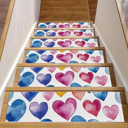 CHENZZZZ Color Hearts Treppenstufen-Teppich, rutschfest, für den Innenbereich, widerstandsfähige Matte für Kinder, Hunde, 15 Stück von CHENZZZZ