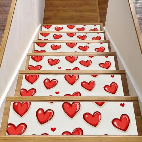 CHENZZZZ Herz-Teppich-Stufenmatten für Holzstufen im Innenbereich, rutschfest, für Haustiere, Kinder und ältere Menschen, 15 Stück von CHENZZZZ