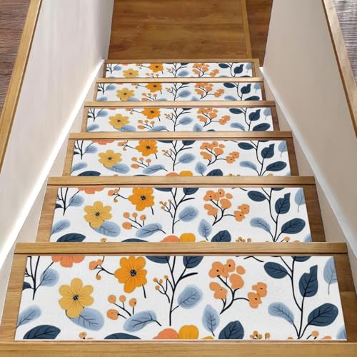 CHENZZZZ Niedliche Blumen (2) Stufenmatten Teppich, 15 Stück, sich wiederholende Teppiche, rutschfest, Sicherheitsteppich, für den Innenbereich, widerstandsfähige Matte für Kinder und Hunde von CHENZZZZ